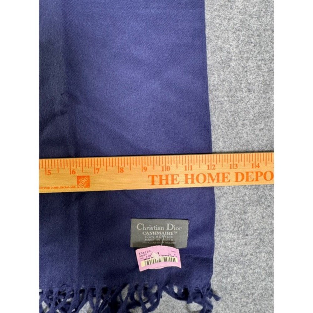 Christian Dior Cashmaire Scarf Navy Blue Solid Acrylic Fringe Mens RN 15200 - Picture 4 of 5